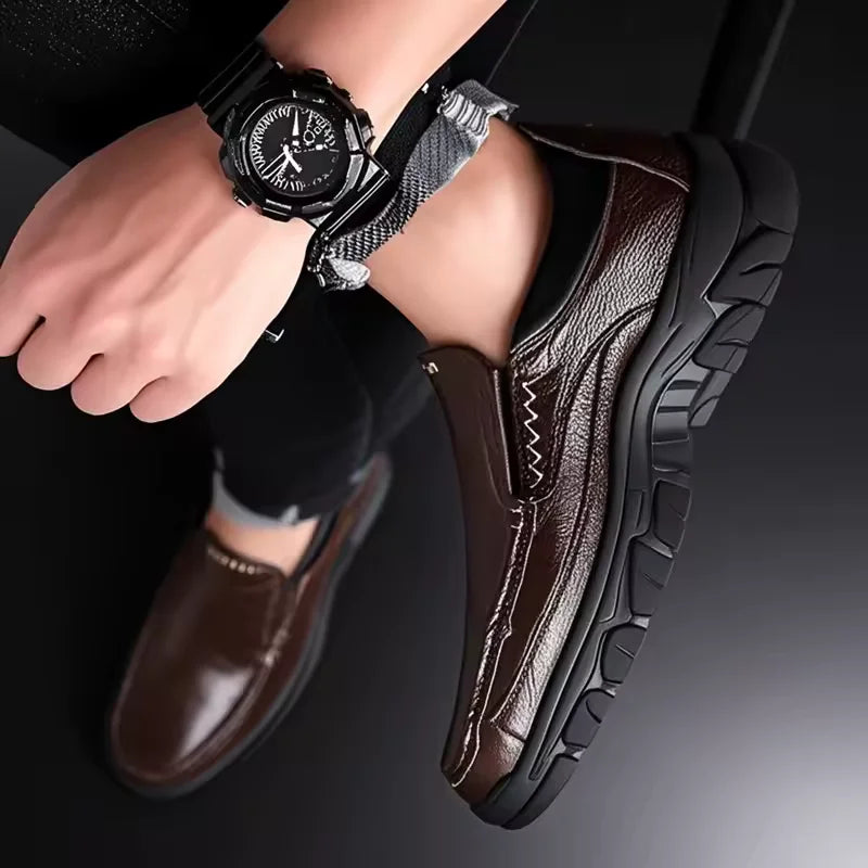 New Handmade Genuine Leather Shoes 48 Men Loafers Soft Cow Leather Men Thick Sole Casual Shoes Male Footwear Black Brown Slip-on