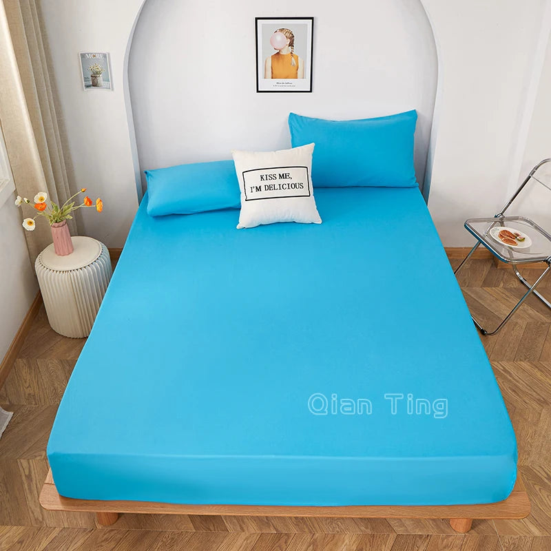 1 piece of solid color bed sheet for bedroom 100%Polyeste Elastic Band Around bedding Fitted Sheet Only (excluding pillowcases)