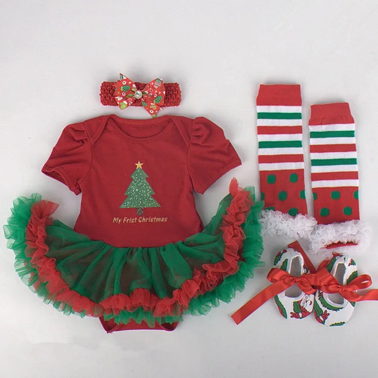 My 1st Christmas Baby Girls Romper Sets Xmas Party Dress Set Christmas Costume Clothes Baby Clothing 4Pcs Christmas's Baby Gifts