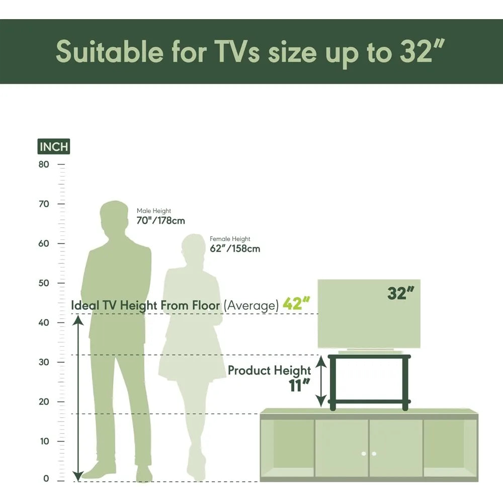 Furinno 2-Tier TV Riser Stand, Small No-Tool Assembly, Elevates TVs up to 32 inches, Dimensions 15.8 x 23.8 x 11 inches