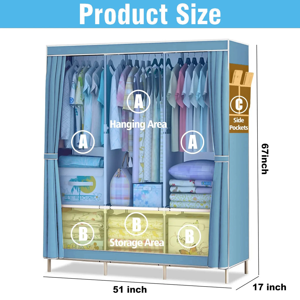 Closet Wardrobe Organizer Storage Rack Portable Clothes Shoe Clothing Shelf Dustproof Non-woven Fabric Quick and Easy to Assembl
