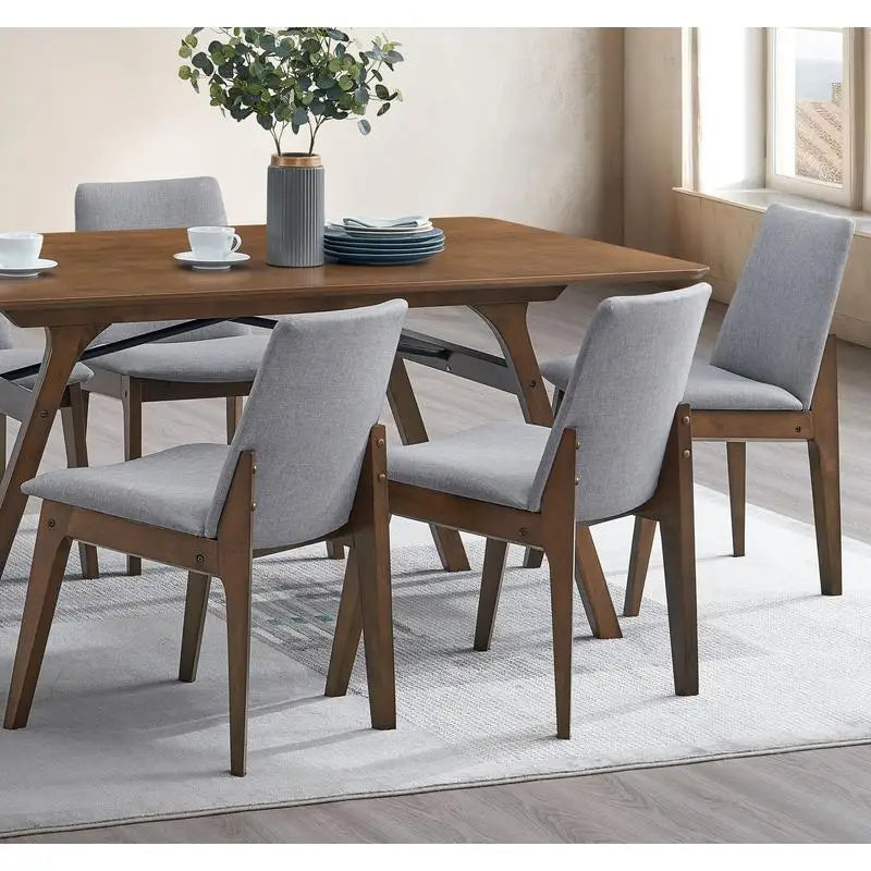 7-Piece Walnut Finish Dining Set with Upholstered Chairs – Wooden Kitchen Table & Chair Ensemble