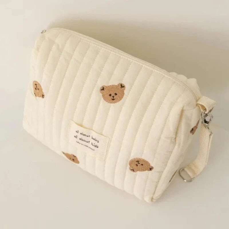 New Quilted Diaper Backpack with Zipper Embroidery Portable Stroller Hanging Organizer for Baby Essentials Travel Diaper Bags