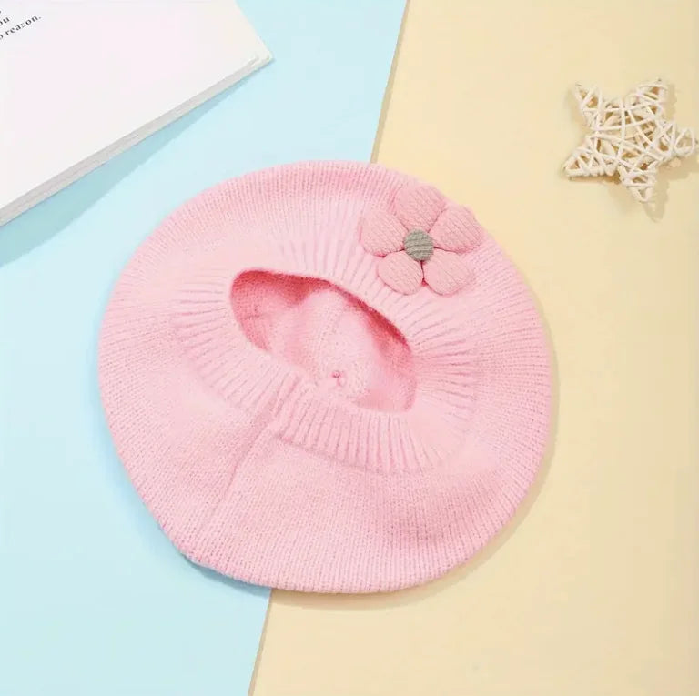 0-4Y Baby Girls' Cute Floral Beret Hat, 100% Cotton Knit Fabric, Lightweight Knit Cap for Infants Stretchable Thanksgiving