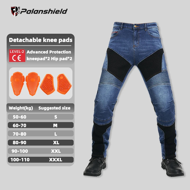 Motorcycle Outdoor Men Pants Protective Gear Riding Touring Blue Black summer Breathable mesh hole Motocross Moto Jeans