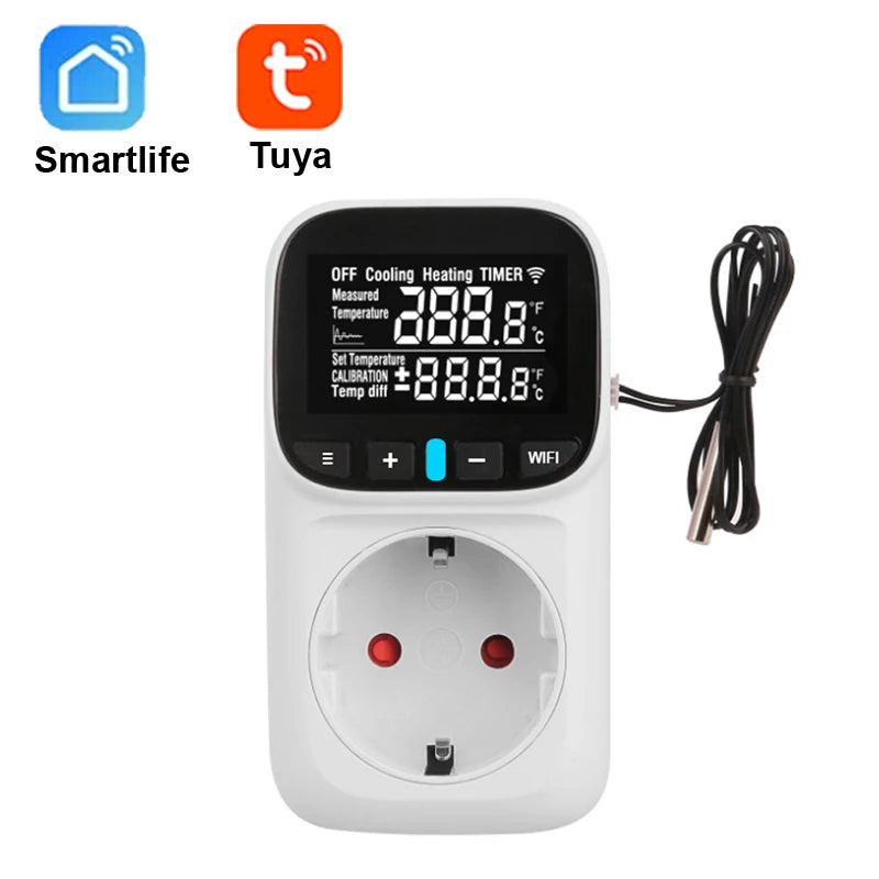 TUYA WIFI Smart Temperrature Controller Socket With Sensor Smart Thermostat 16A EU Plug Remote Control Support Alexa Google Home