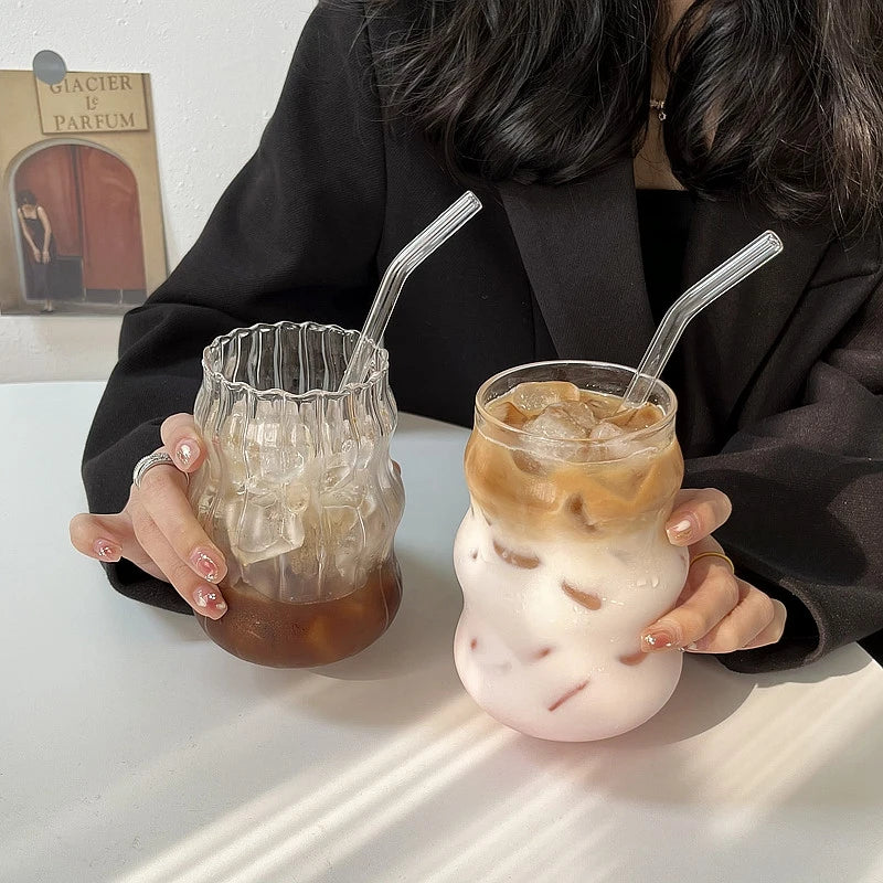 Glass Drinkware Cold Coffee Cups Latte Coffee Glass Iced Water Bottle Aesthetic Cup Wine Cocktail Glass כוסות לקפה ק