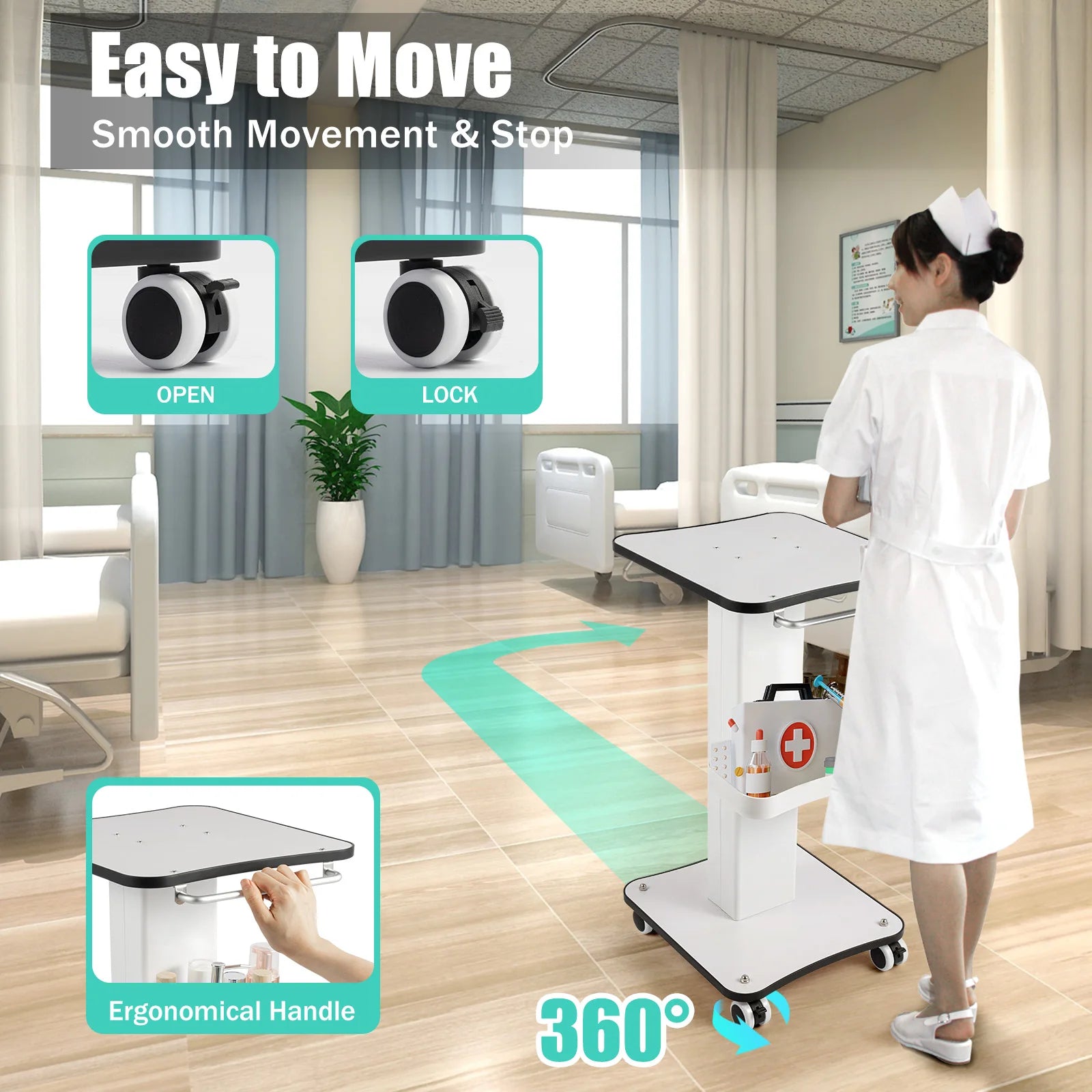 Beauty Salon Trolley Cart with 2 Locking Wheels Wood Metal Rolling Storage Organizer for Nail Technician Tools