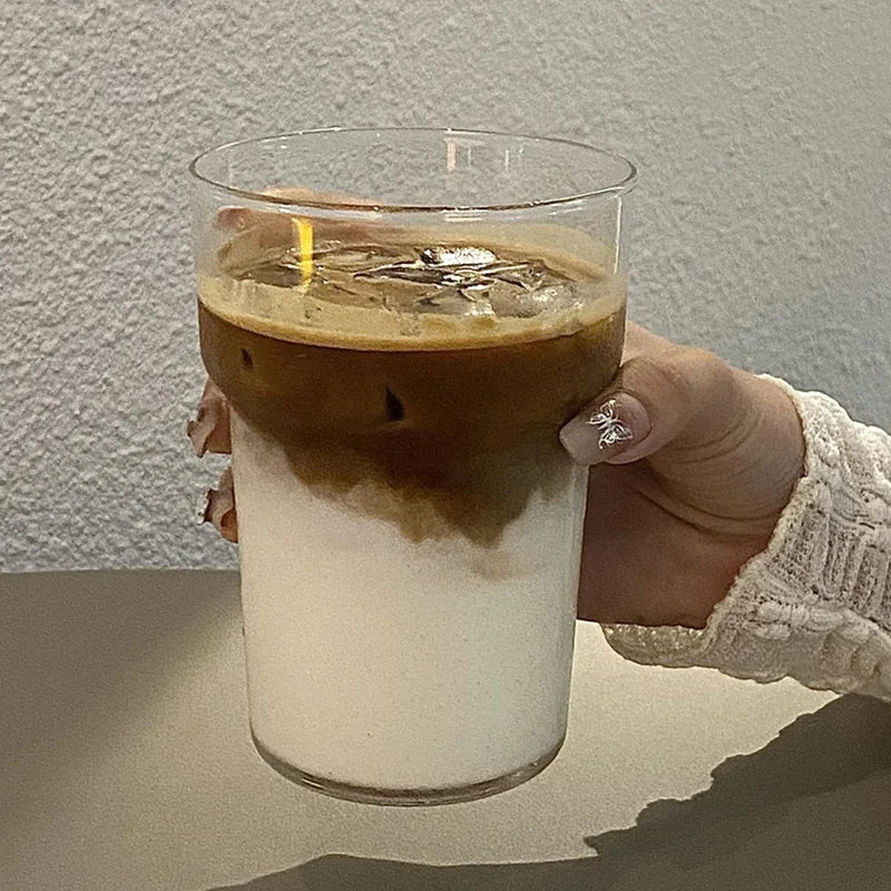 Glass Drinkware Cold Coffee Cups Latte Coffee Glass Iced Water Bottle Aesthetic Cup Wine Cocktail Glass כוסות לקפה ק