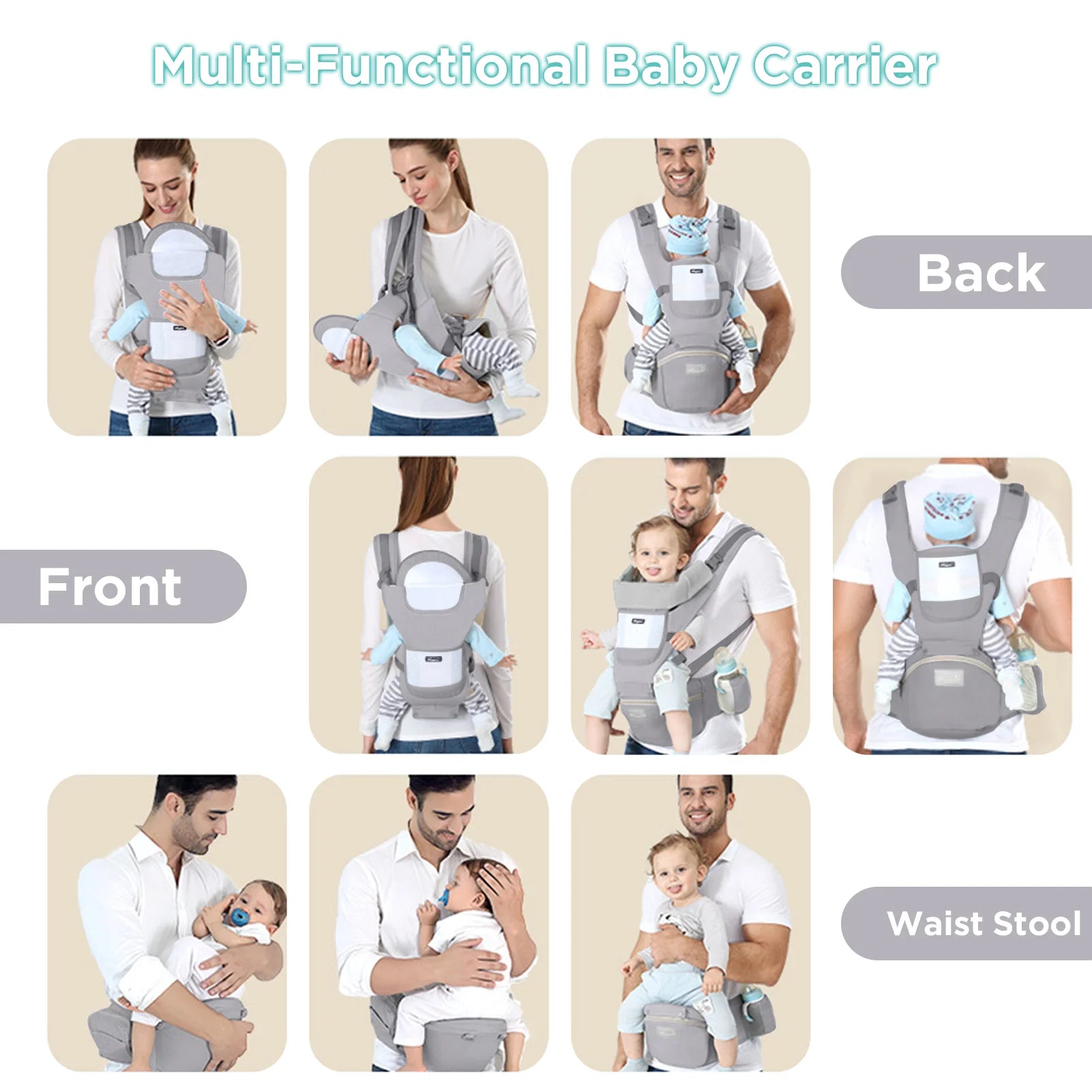 Ergonomic Baby Carrier Backpack – Hipseat, Front Facing, Comfortable & Safe for Travel