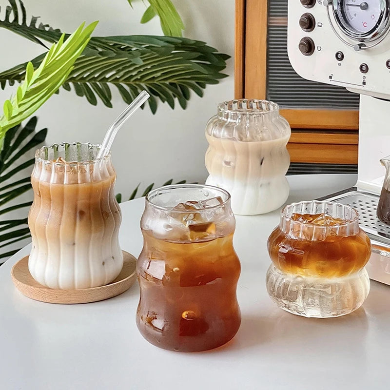 Glass Drinkware Cold Coffee Cups Latte Coffee Glass Iced Water Bottle Aesthetic Cup Wine Cocktail Glass כוסות לקפה ק