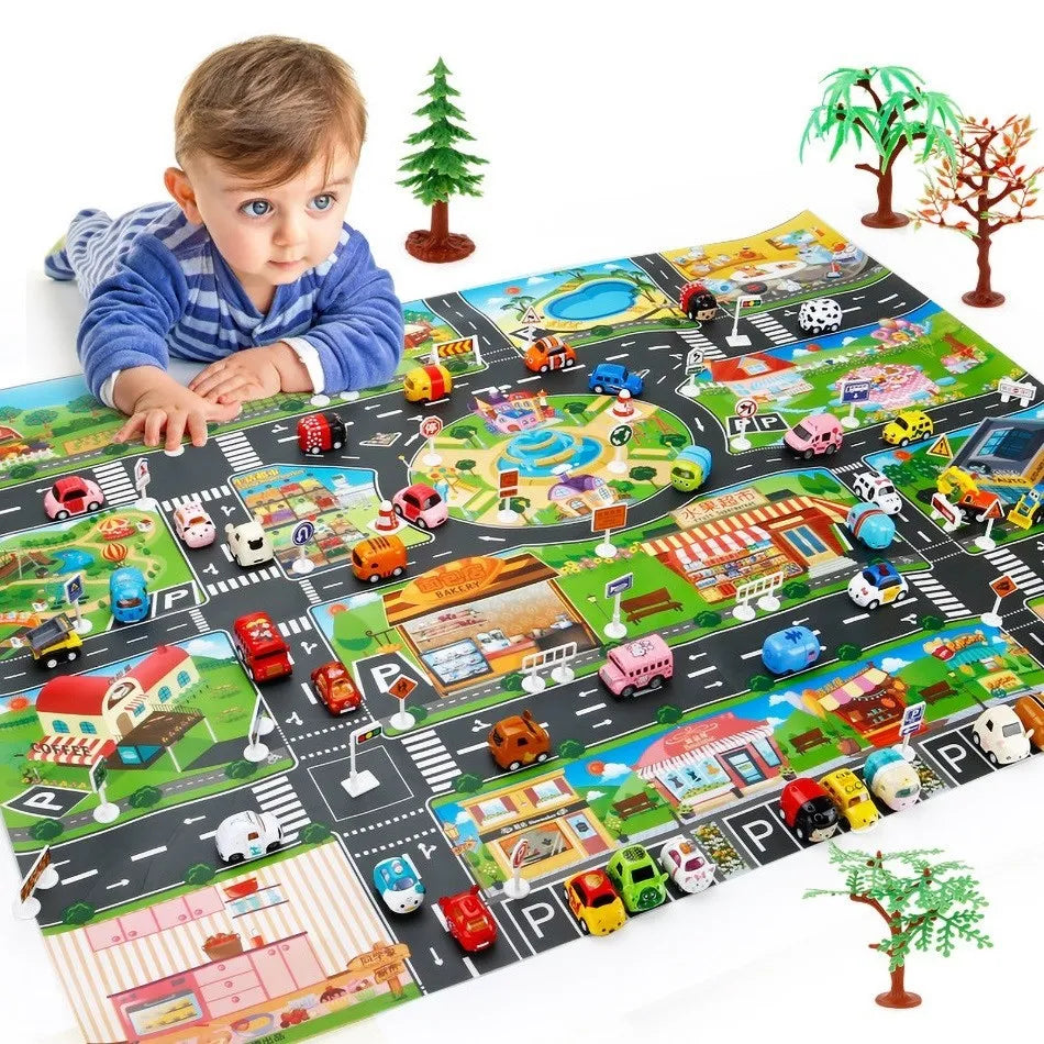 130*100cm Baby Crawling Mat for Children Cartoons Traffic Rug Indoor Toys City Road Carpet Kids Game Little Girl and Boy Playmat