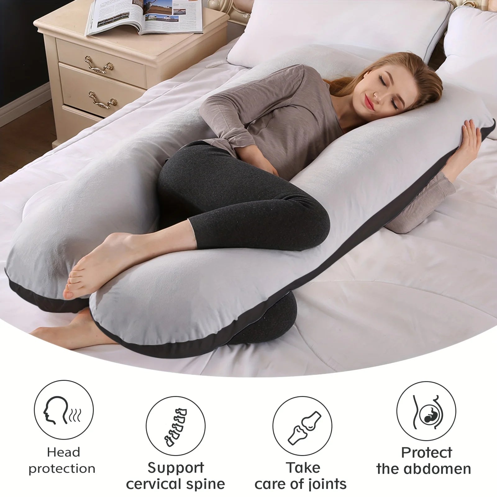 Ergonomic U Shape Pillow for Neck and Back Support, Maternity Pregnancy Body Pillow, Office Travel Sleeping Cushion for Adults