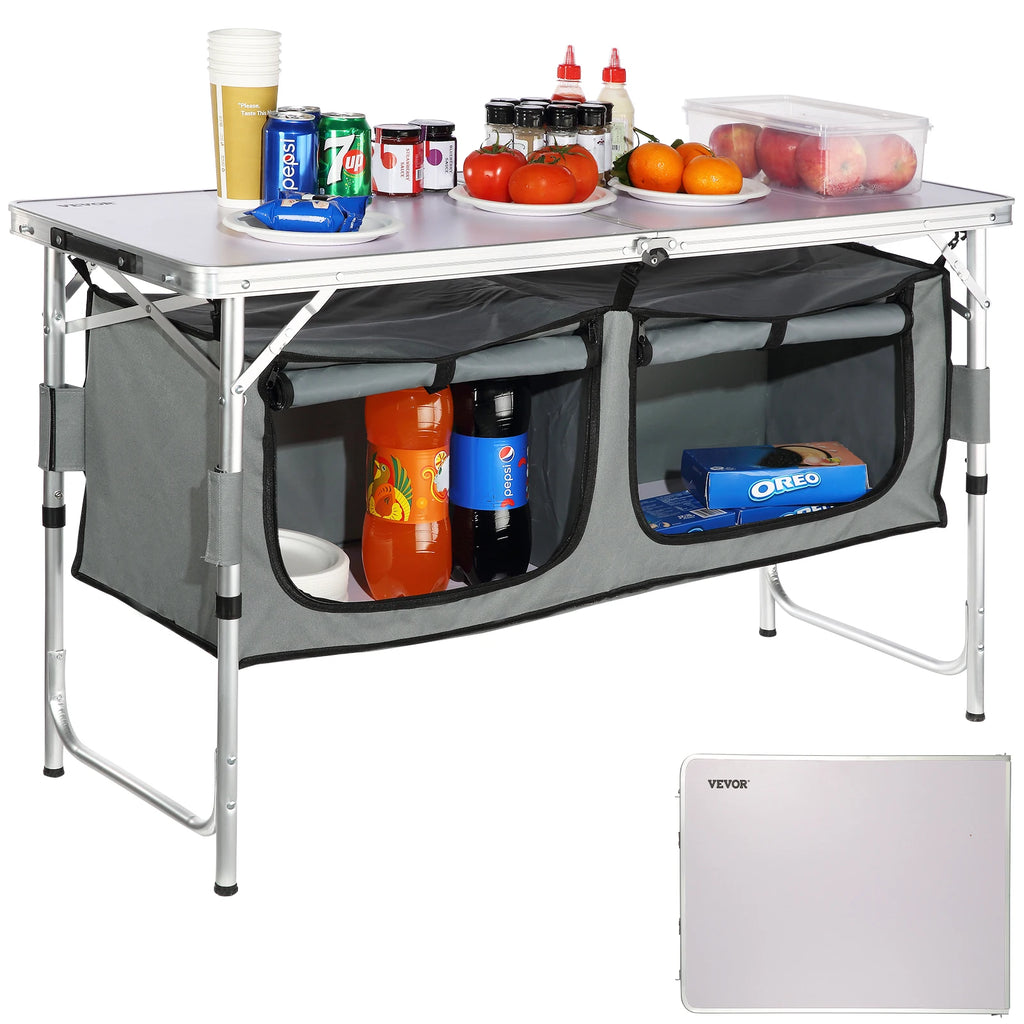 SucceBuyFolding Picnic Table Kitchen Camping Cupboards Aluminum Suitcase Table with Storage Bag Adjustable Height for Outdoor