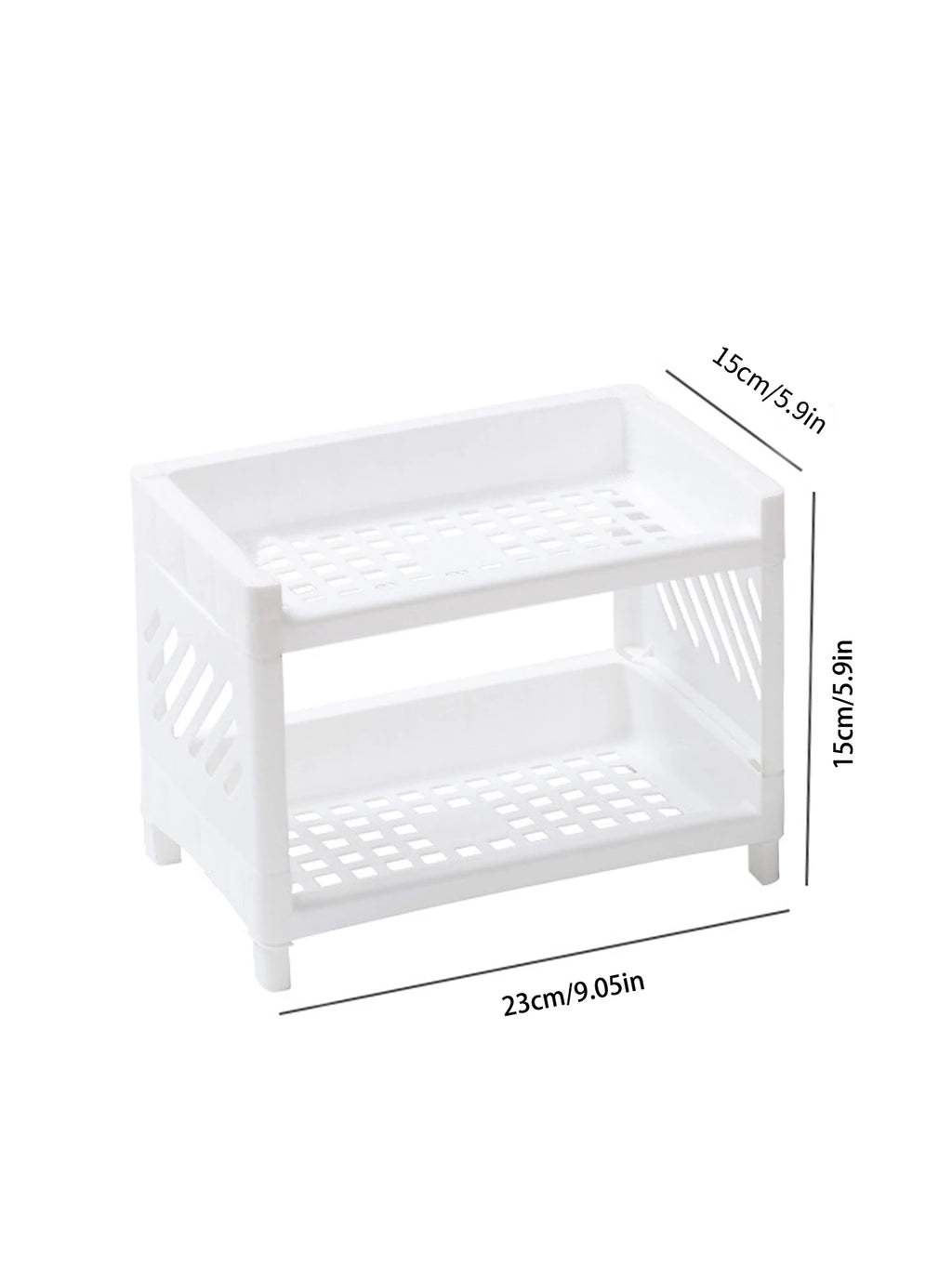 1PC PP Desktop Double Layer Storage Rack Rectangular White Organizing Student Desk Office Cosmetics Stationery