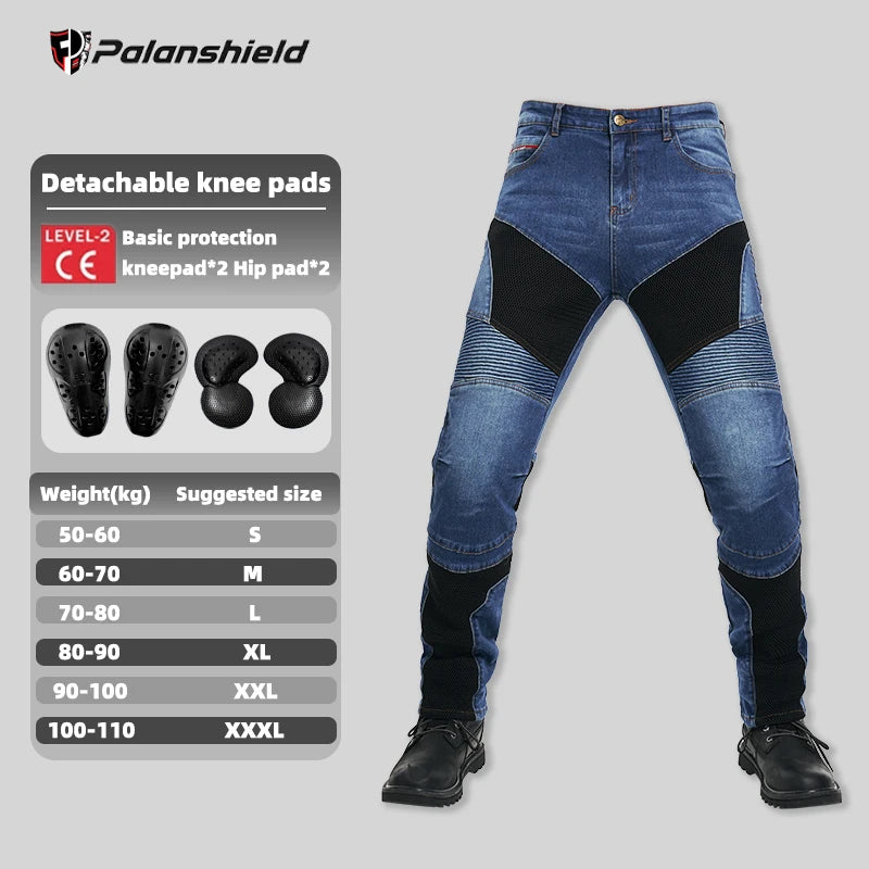 Motorcycle Outdoor Men Pants Protective Gear Riding Touring Blue Black summer Breathable mesh hole Motocross Moto Jeans