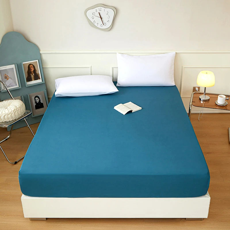 1 piece of solid color bed sheet for bedroom 100%Polyeste Elastic Band Around bedding Fitted Sheet Only (excluding pillowcases)