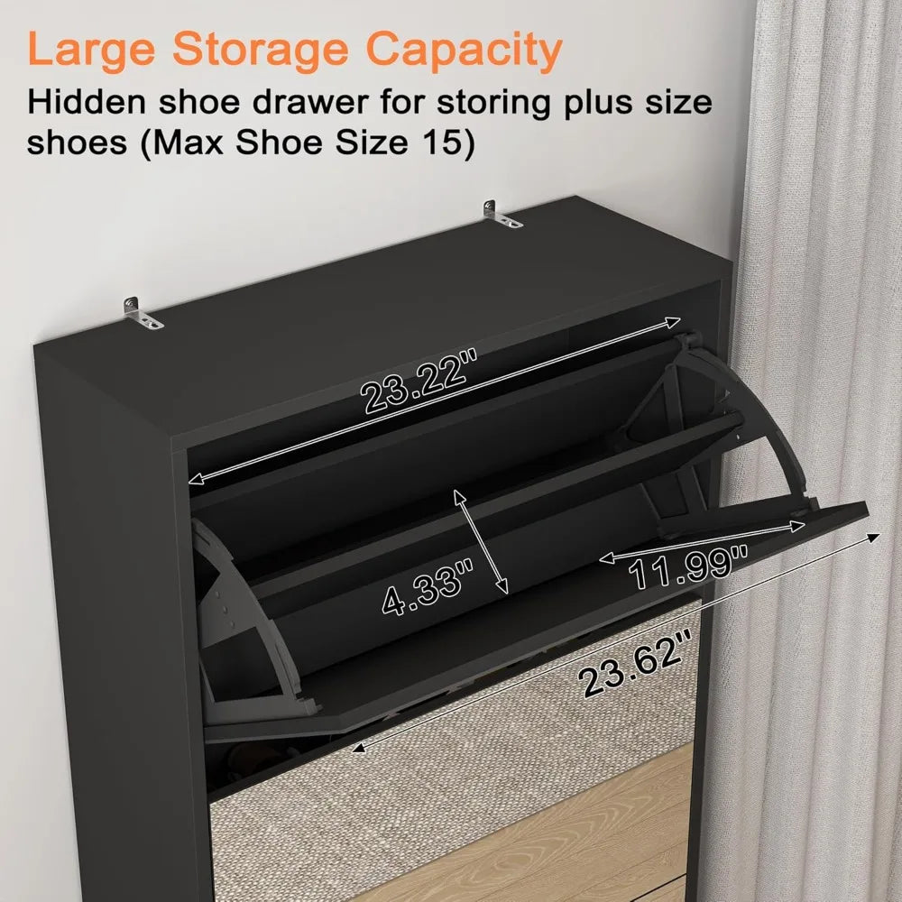 Shoe Storage Cabinet with Full Length Mirror, 30 Pairs & 5 Flip Drawer, Free Standing Shoe Rack Cabinet, Narrow Shoes Organizer
