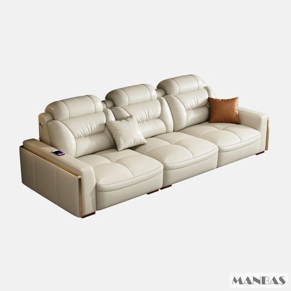 Premium Italian Genuine Leather Sectional Sofa Sets Couch Sofas with USB and Bluetooth Speaker - MANBAS Living Room Furniture