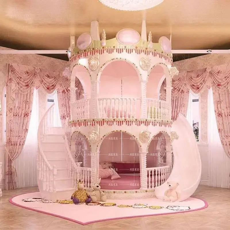 J X Normal Double Decker Kids Beds Decoration Safety Modern Slide Castle Kids Bed Princess Playpen Cama Infantil Furniture Home