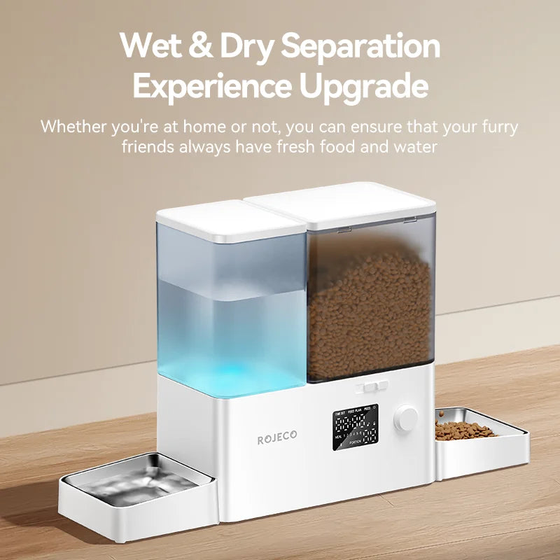 ROJECO Automatic Pet Feeder Water Fountain 8.5L Button Version Dog Food Dispenser Water Refill 2 in 1 Drinking Feeding Supplies