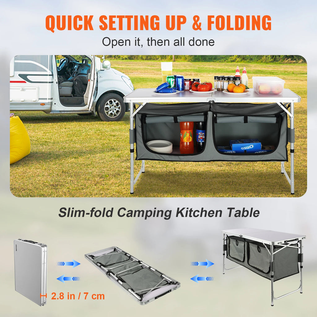SucceBuyFolding Picnic Table Kitchen Camping Cupboards Aluminum Suitcase Table with Storage Bag Adjustable Height for Outdoor