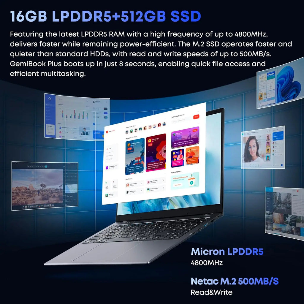 CHUWI GemiBook Plus Laptop 15.6'' FHD 1920x1080 16GB LPDDR5 512GB SSD Intel N100/N150 Alder Lake   WiFi 6 Windows 11 Laptops