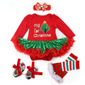 My 1st Christmas Baby Girls Romper Sets Xmas Party Dress Set Christmas Costume Clothes Baby Clothing 4Pcs Christmas's Baby Gifts