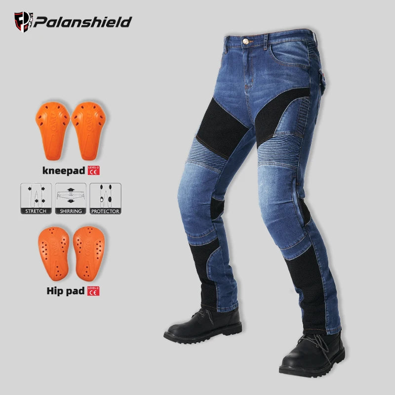 Motorcycle Outdoor Men Pants Protective Gear Riding Touring Blue Black summer Breathable mesh hole Motocross Moto Jeans