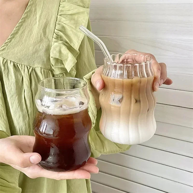 1/2pcs Clear Glass Cup Creative Ins Exquisite Heat-resistant Tumbler Tea Juice Milk Coffee Mug Home Office Cocktail Beer Glasses