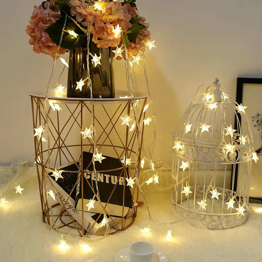 LED Star Fairy Lights Outdoor Chain Lights Garland Bulb String Lights Party Home Wedding Terrace Garden Christmas Decoration