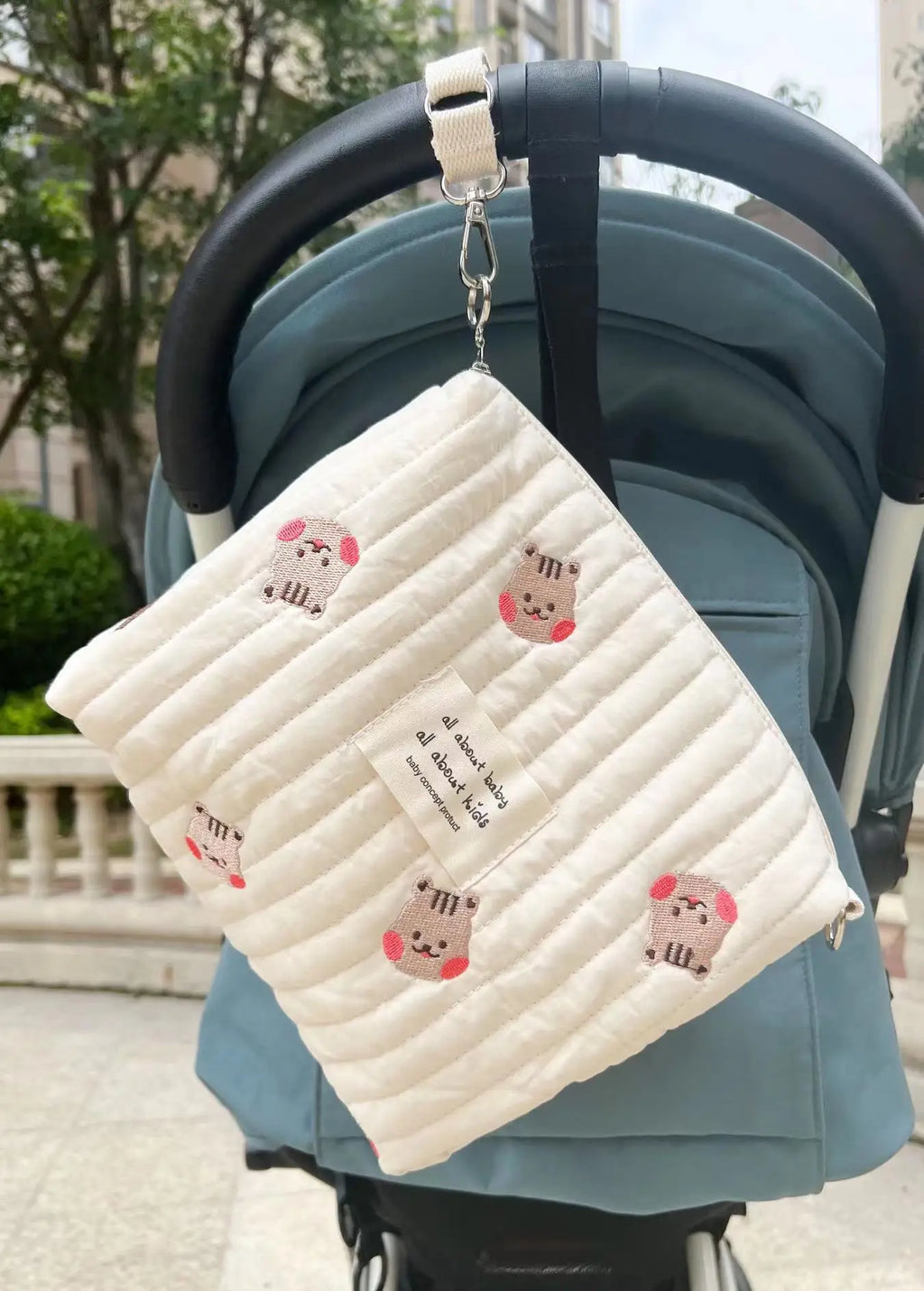 New Quilted Diaper Backpack with Zipper Embroidery Portable Stroller Hanging Organizer for Baby Essentials Travel Diaper Bags