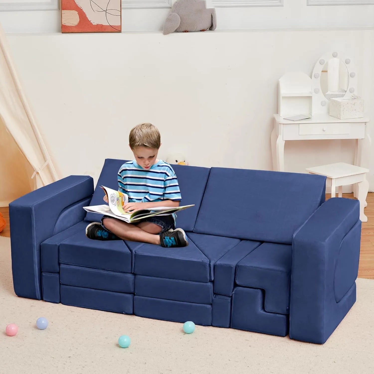 Modular  Play Couch, 22Pcs Sectional Sofa Imaginative Furniture Play Set, Creative Playroom Furniture for Convertible Foam