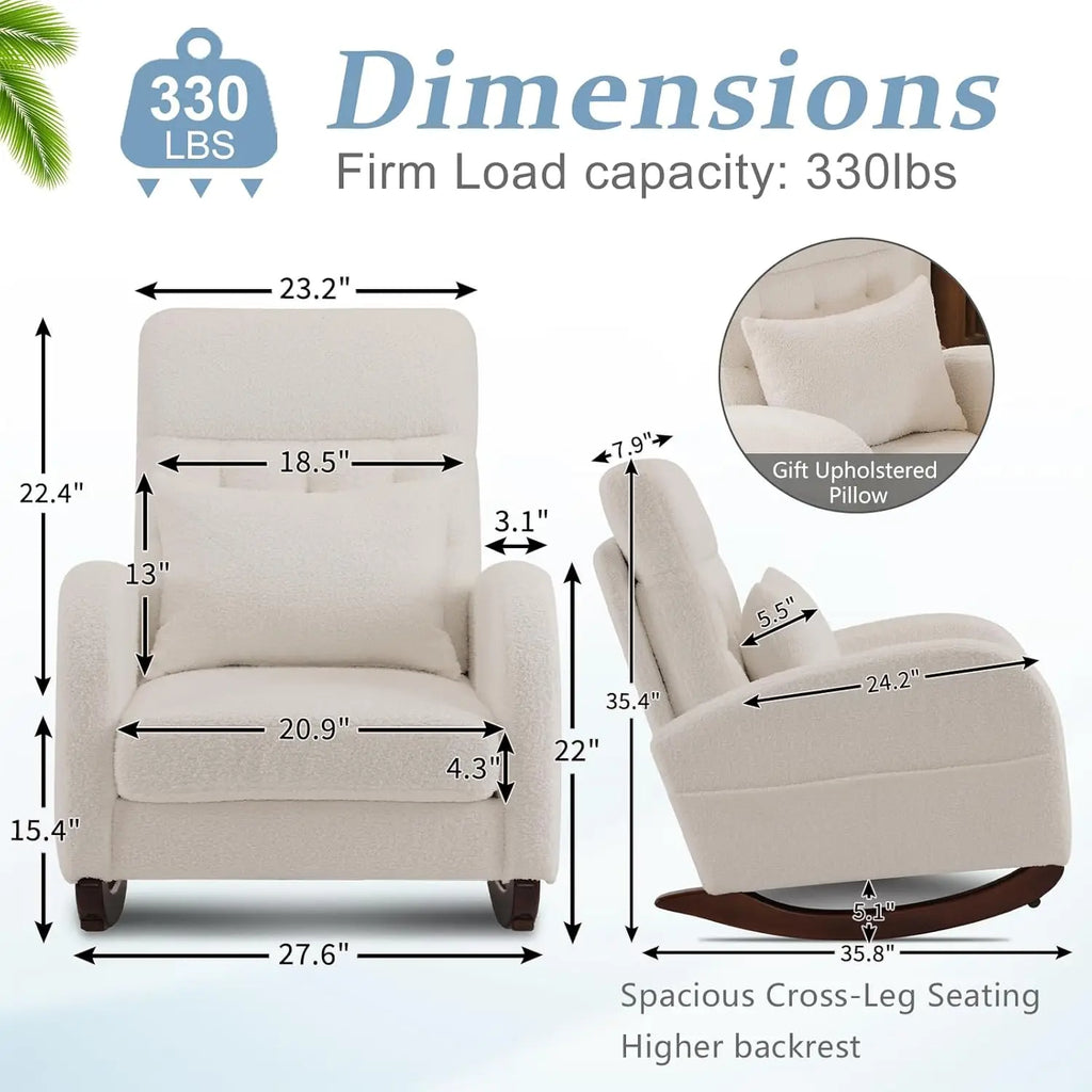 Teddy Fleece Low Seat Rocking Chair, Boucle Upholstered Nursery Glider with Side Pockets, Beige