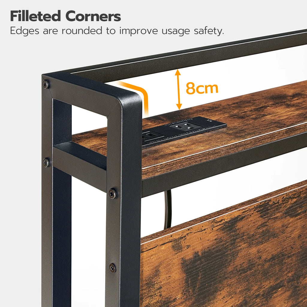 Headboard Queen Size, Headboard with 2 Outlets and 4 USB Ports, Adjustable Height, Storage Rack, Sturdy and Stable