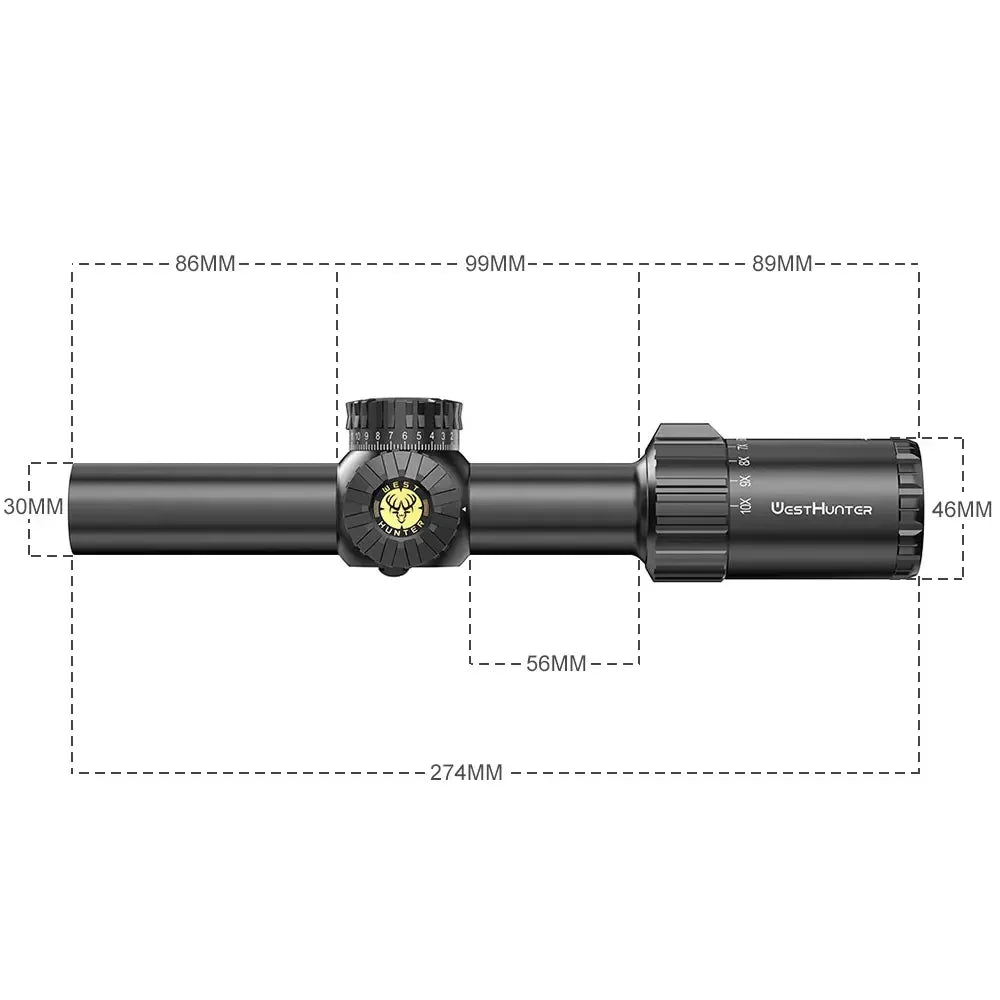 WestHunter HD GEN2 1-10X24 IR Compact Scope LPVO Optical Sights R/G Illumination 1/4MOA Reticle Hunting Riflescope