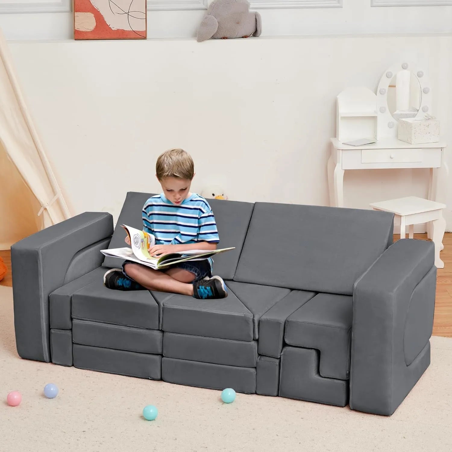 Modular  Play Couch, 22Pcs Sectional Sofa Imaginative Furniture Play Set, Creative Playroom Furniture for Convertible Foam