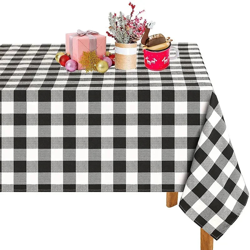 Green Checkered Table Cloth Rectangle Cotton Linen Fabric Washable Buffalo Plaid Table Covers for Festival Party Christmas Decor