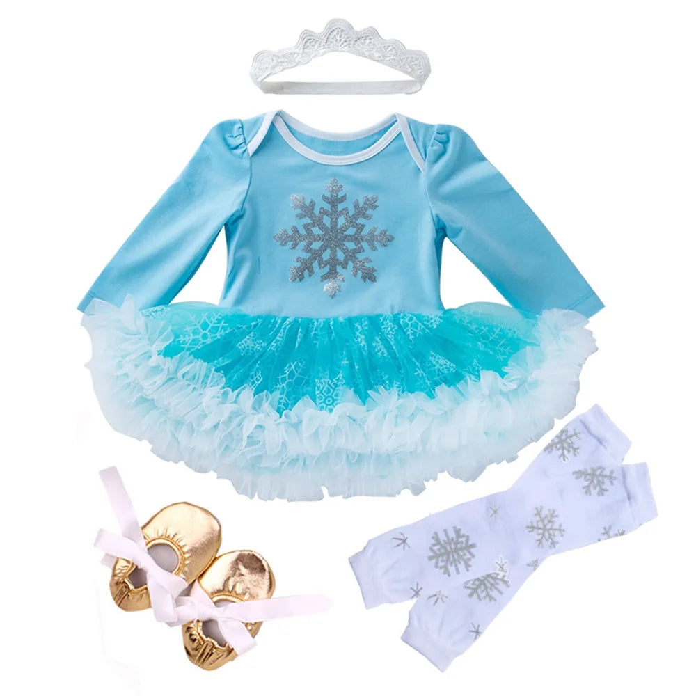 My 1st Christmas Baby Girls Romper Sets Xmas Party Dress Set Christmas Costume Clothes Baby Clothing 4Pcs Christmas's Baby Gifts