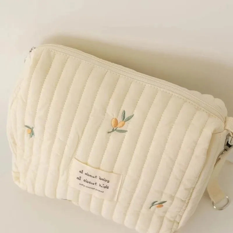 New Quilted Diaper Backpack with Zipper Embroidery Portable Stroller Hanging Organizer for Baby Essentials Travel Diaper Bags