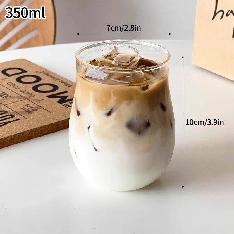 Glass Drinkware Cold Coffee Cups Latte Coffee Glass Iced Water Bottle Aesthetic Cup Wine Cocktail Glass כוסות לקפה ק