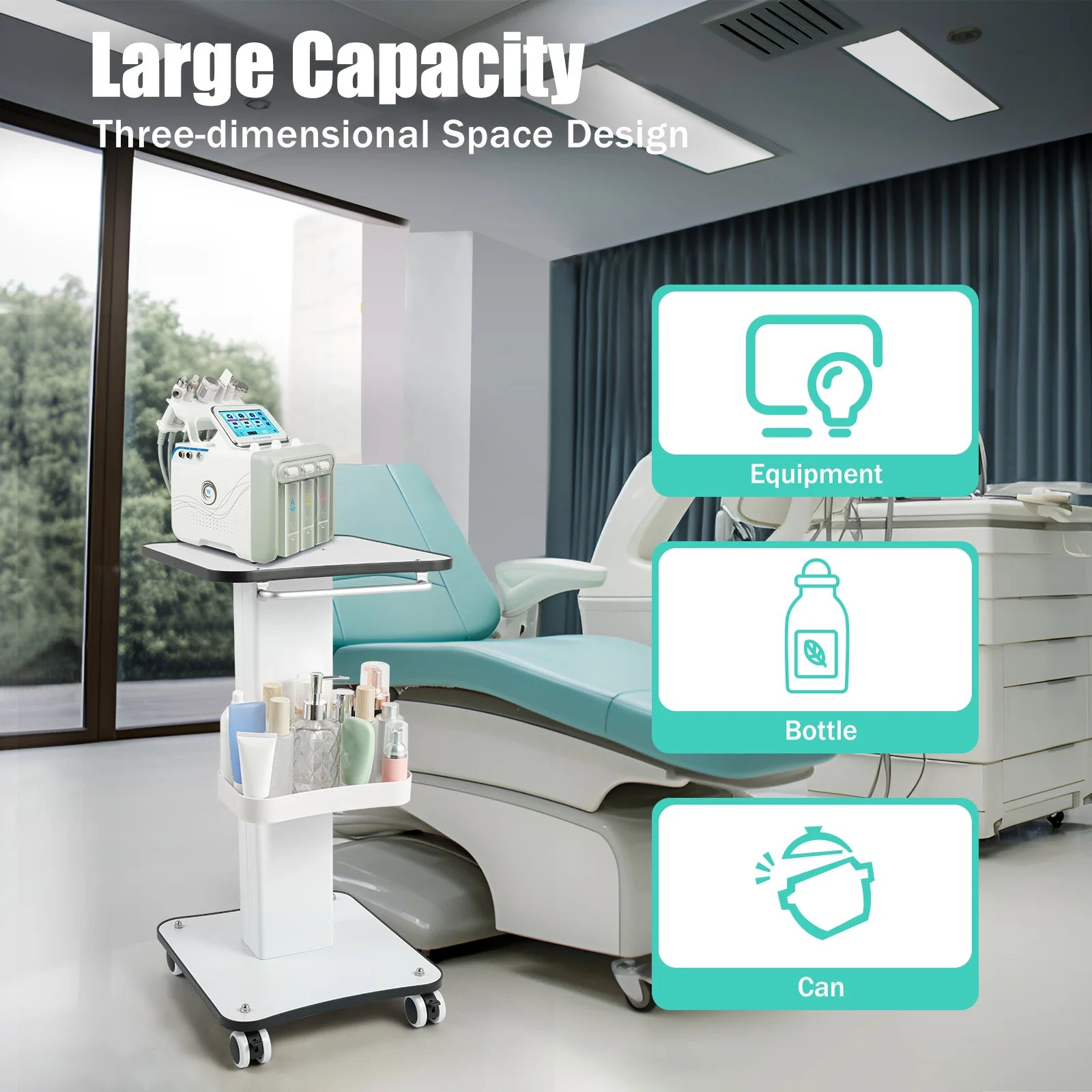 Beauty Salon Trolley Cart with 2 Locking Wheels Wood Metal Rolling Storage Organizer for Nail Technician Tools