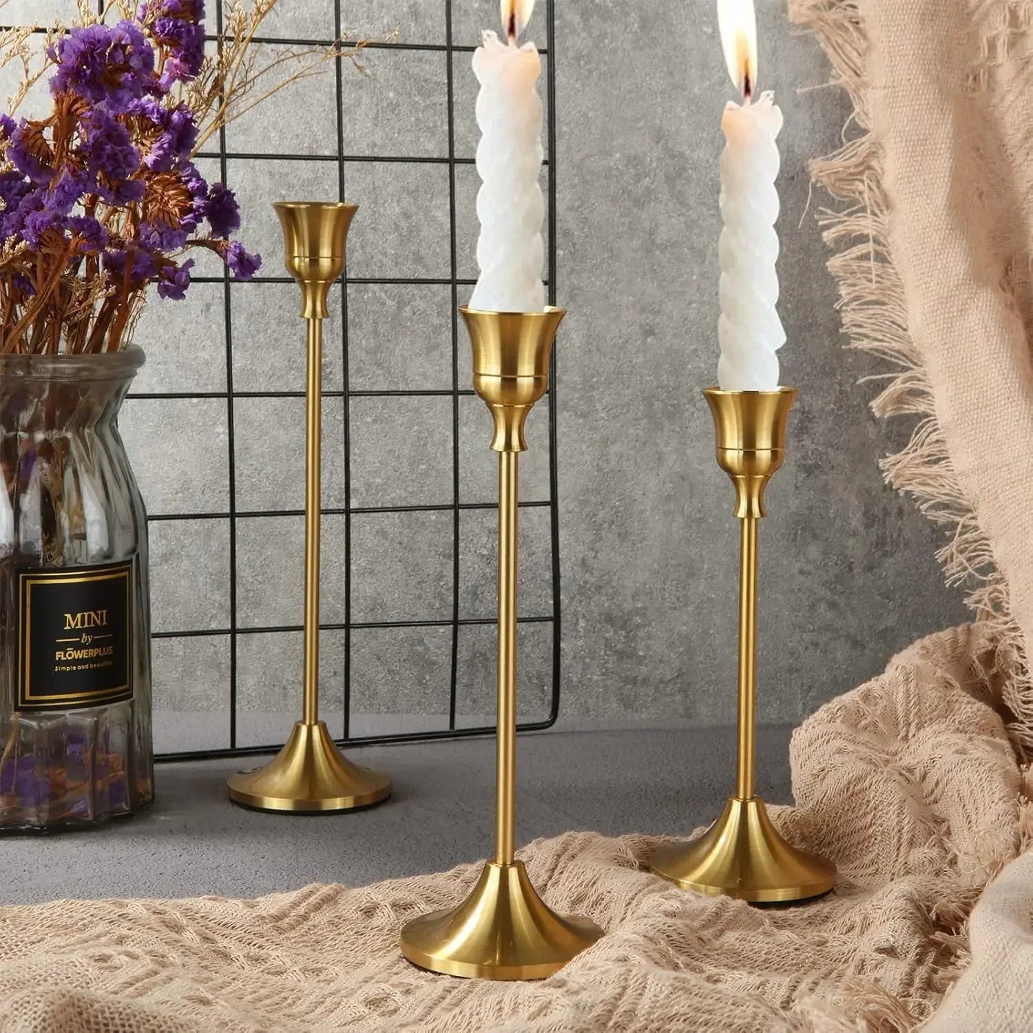 Vintage Elegant Metal and Aluminum Set of 3 Tabletop Candle Holders, Suitable for Wedding Anniversary, Home and Hotel Decoration