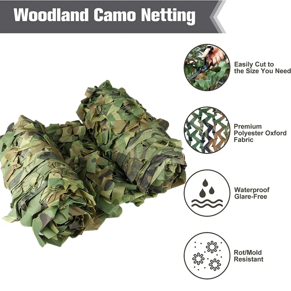 3Mx5M/4Mx6M Hunting Camouflage Nets Woodland Training Camo Netting Car Covers Shade Sunscreen Camping Sun Shelter Privacy Cloth