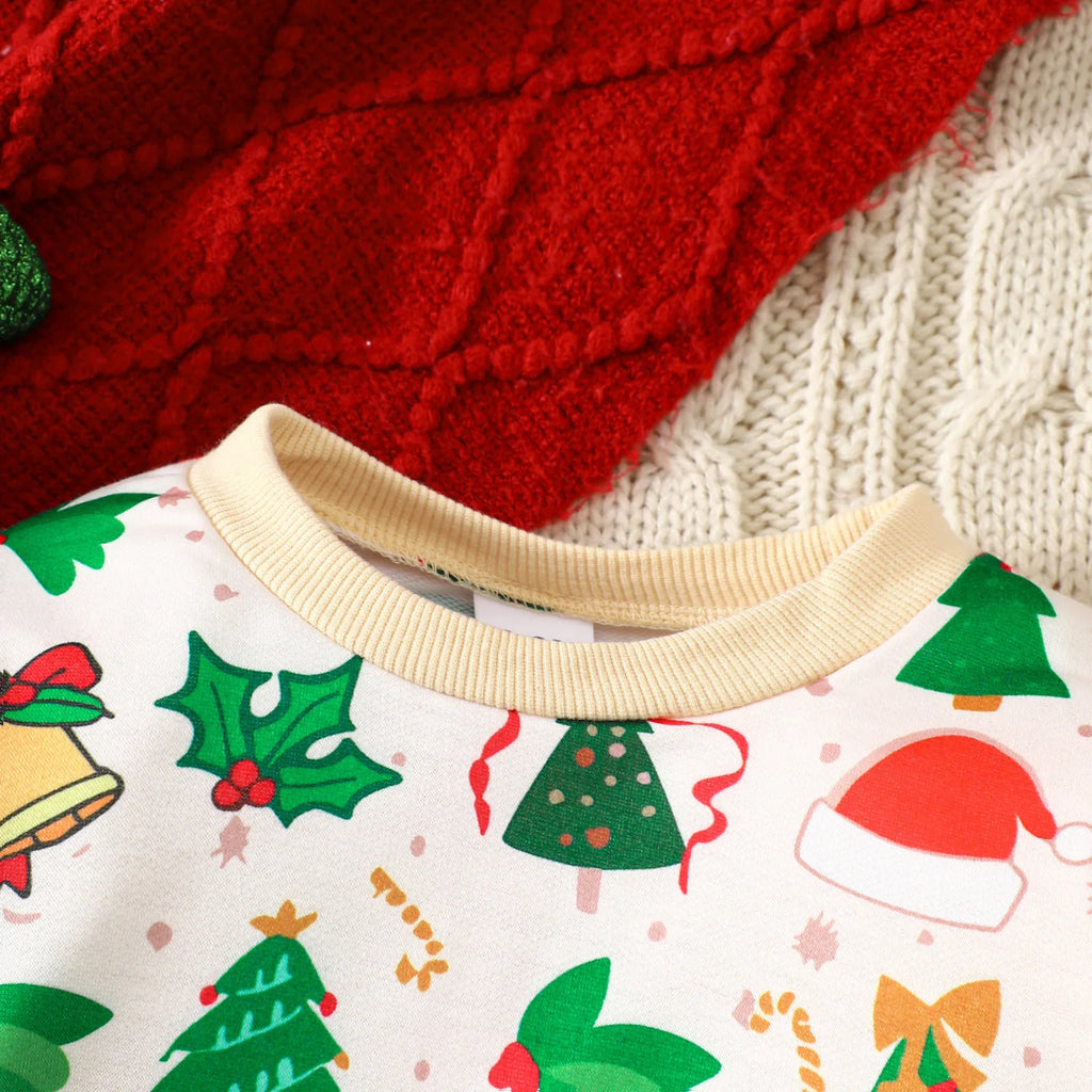 0-4Y Toddler Kids Boys Christmas Cotton 2Pcs Sets Baby Girl Clothes Santa Tree Bell Printed Sweatshirt and Pants Autumn Outfit
