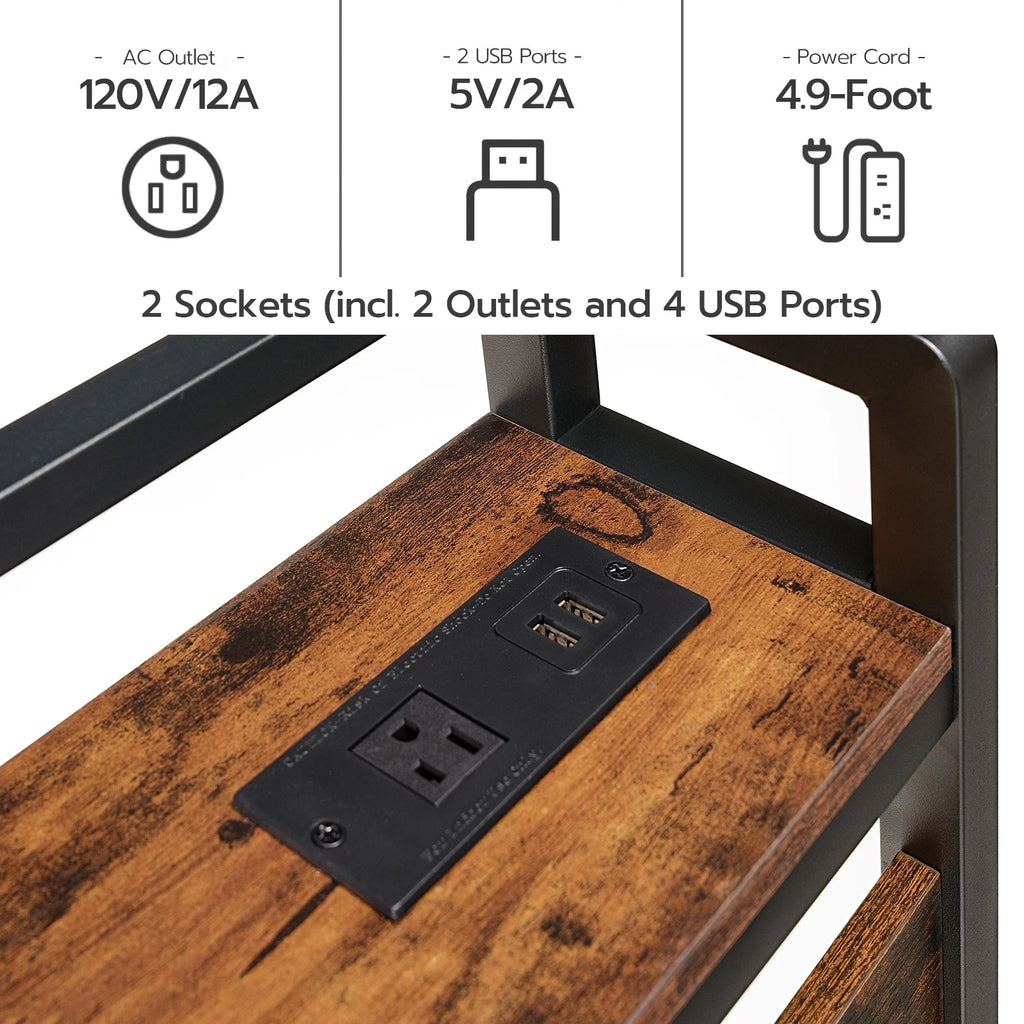 Headboard Queen Size, Headboard with 2 Outlets and 4 USB Ports, Adjustable Height, Storage Rack, Sturdy and Stable