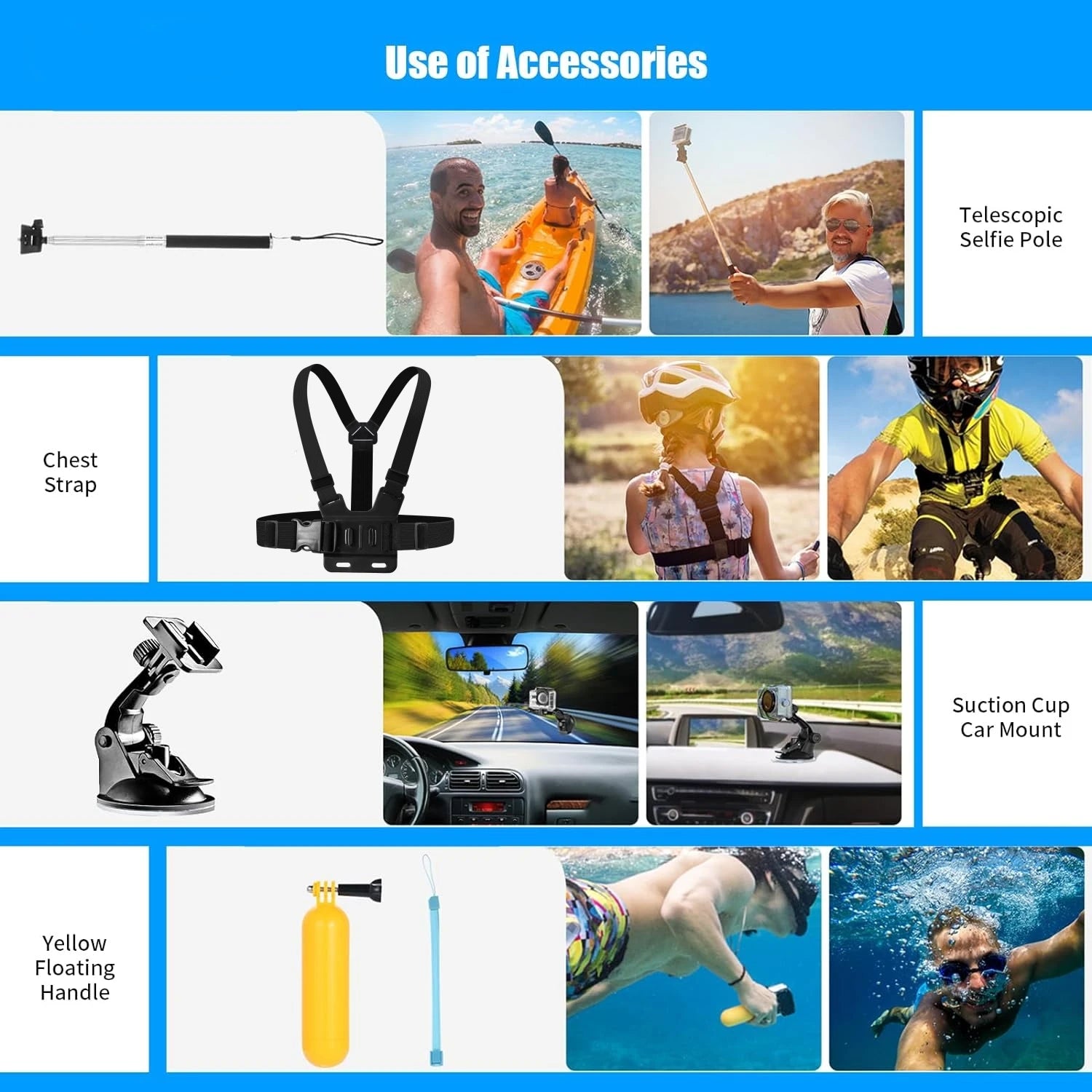 50 in 1 Action Camera Accessory Kit Sets for GoPro Hero 12/11/10/9/8/7/6/5/4 GoPro Max Insta360 AKASO DJI Osmo Action Cameras