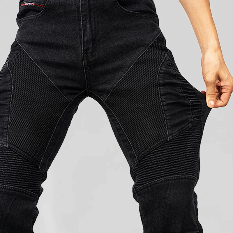 Motorcycle Outdoor Men Pants Protective Gear Riding Touring Blue Black summer Breathable mesh hole Motocross Moto Jeans