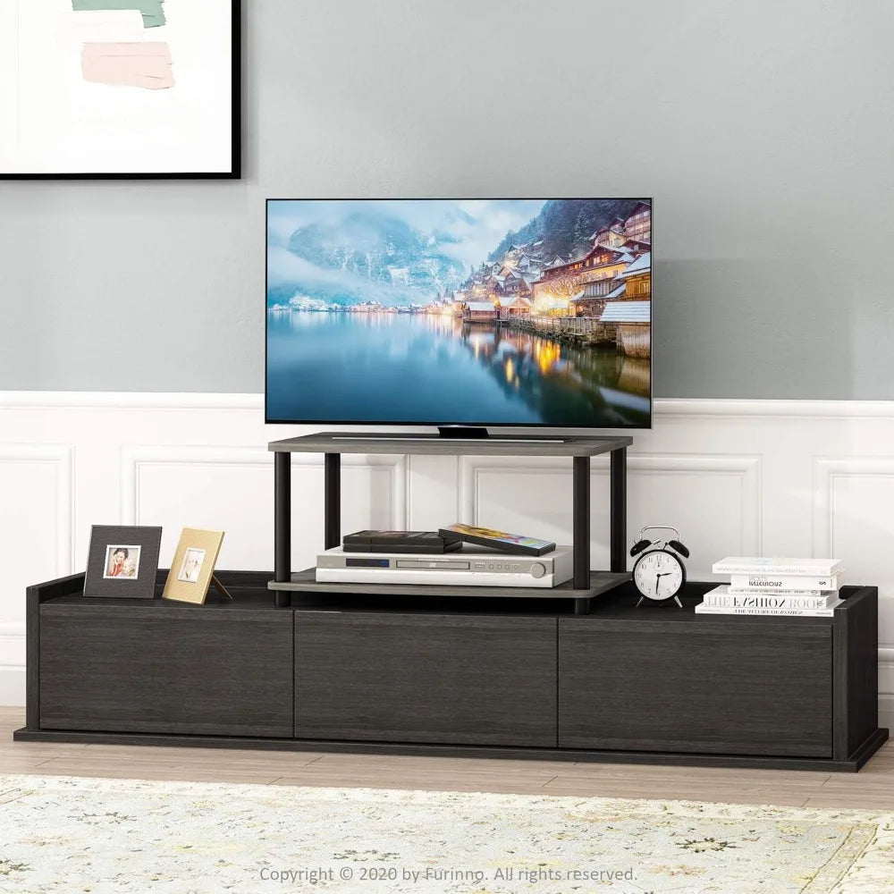 Furinno 2-Tier TV Riser Stand, Small No-Tool Assembly, Elevates TVs up to 32 inches, Dimensions 15.8 x 23.8 x 11 inches