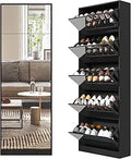 Shoe Storage Cabinet with Full Length Mirror, 30 Pairs & 5 Flip Drawer, Free Standing Shoe Rack Cabinet, Narrow Shoes Organizer